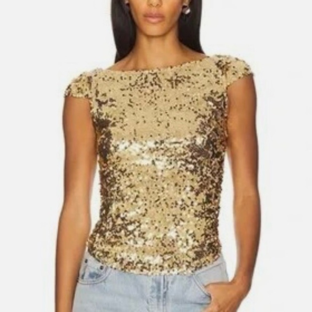 Late Last Night Gold Sequin Tee Top